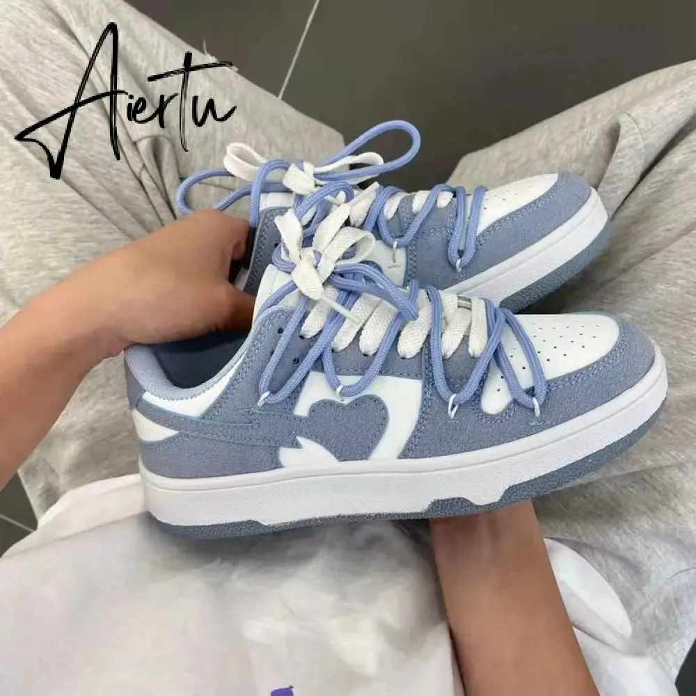 Aiertu New Women’s Sneakers Haze Blue Love Breathable Students Casual Sports Shoes Women Couple Borads Shoes Men Outdoor Sneakers