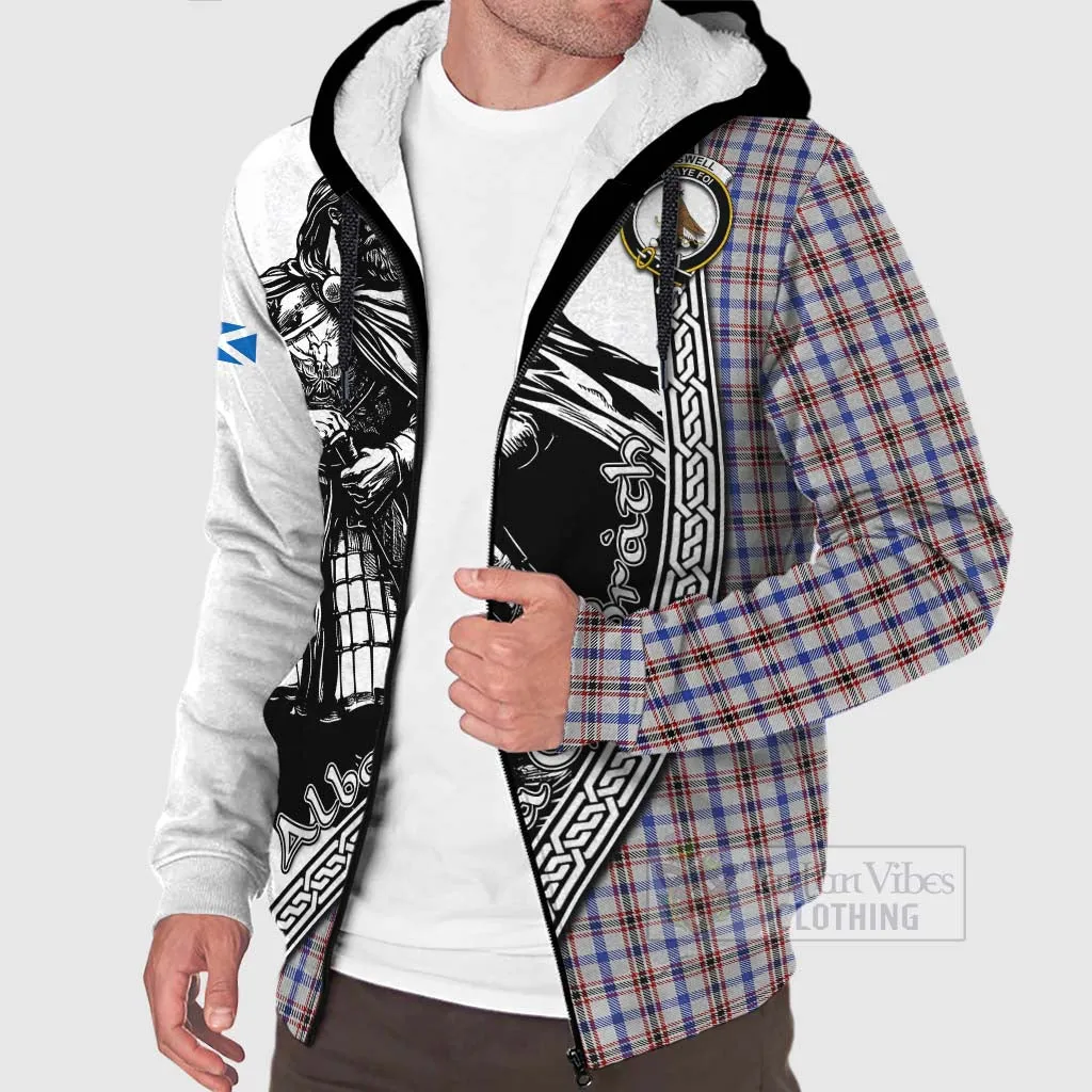 Boswell Tartan Clan Crest Sherpa Hoodie with Highlander Warrior Celtic Style