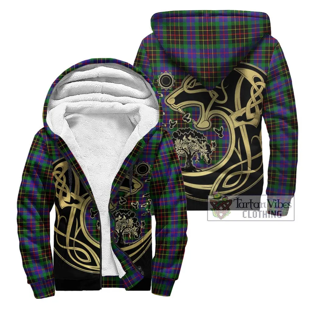 Brodie Hunting Modern Tartan Sherpa Hoodie with Family Crest Celtic Wolf Style