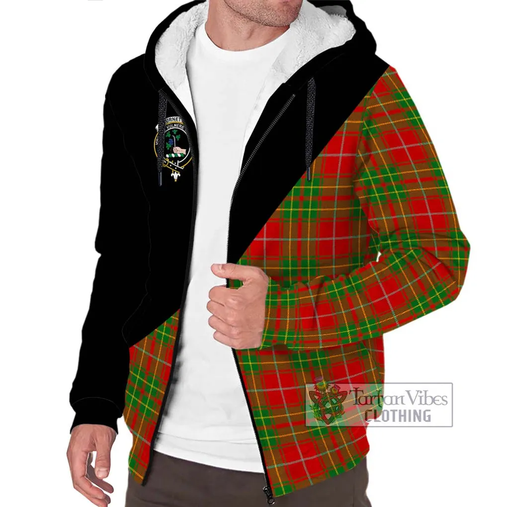 Burnett Tartan Sherpa Hoodie with Family Crest and Military Logo Style