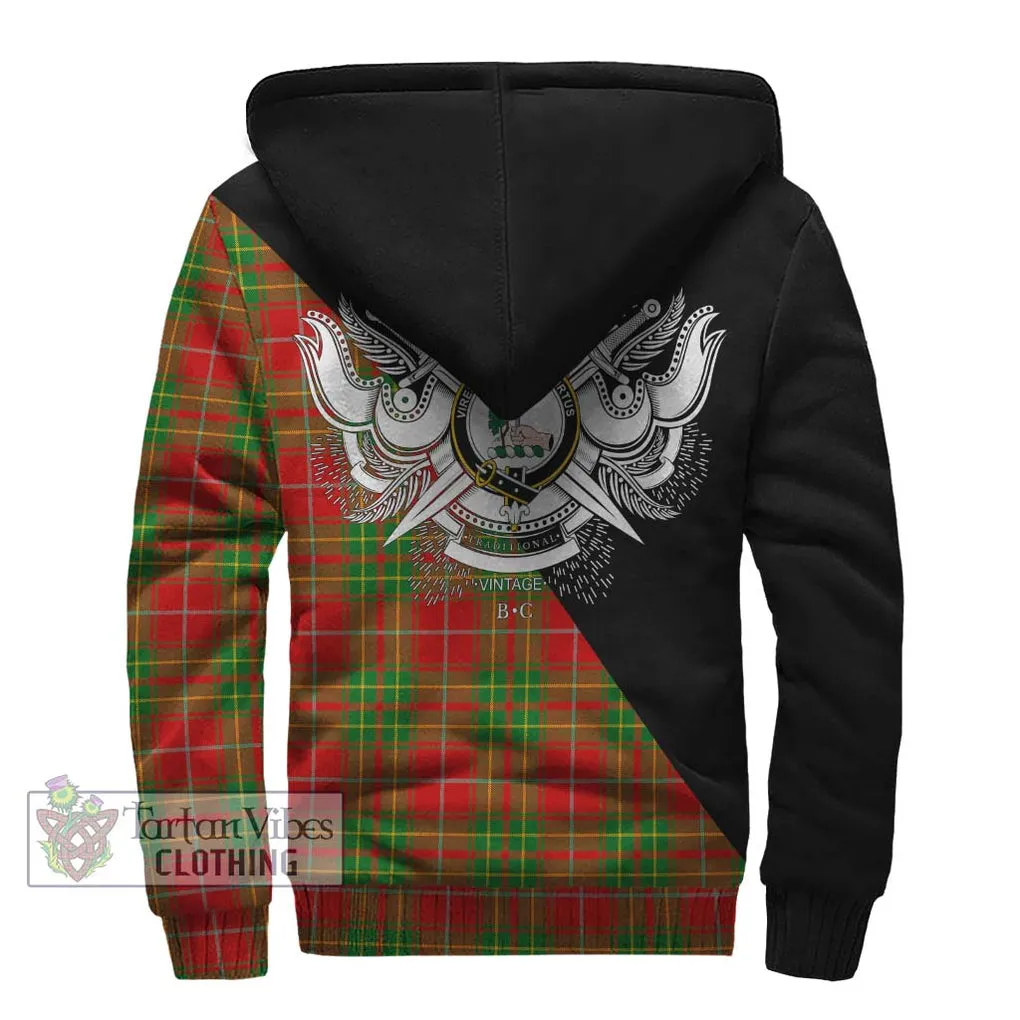 Burnett Tartan Sherpa Hoodie with Family Crest and Military Logo Style