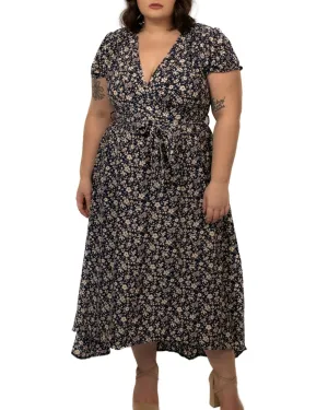 Ella Maxi Dress Floral Print V Neck Navy | Navy