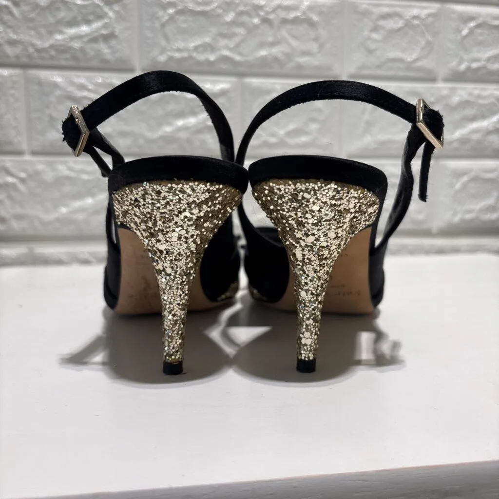 Glitter Bow Peep Toe Slingback Heels