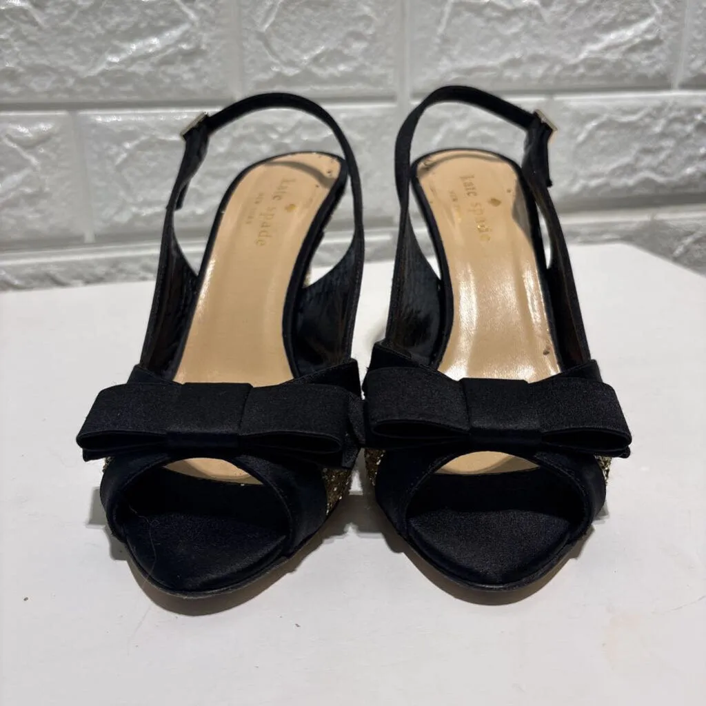 Glitter Bow Peep Toe Slingback Heels