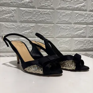 Glitter Bow Peep Toe Slingback Heels