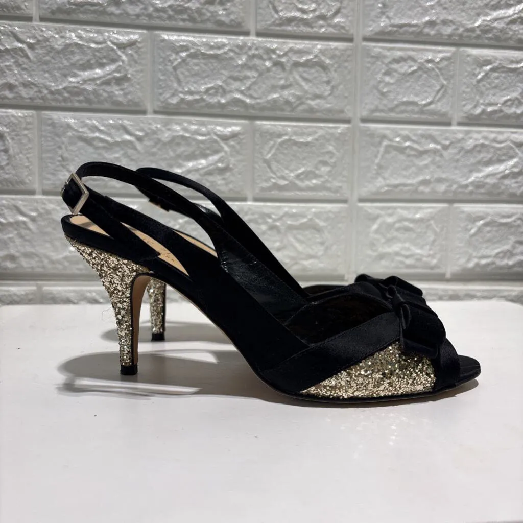 Glitter Bow Peep Toe Slingback Heels