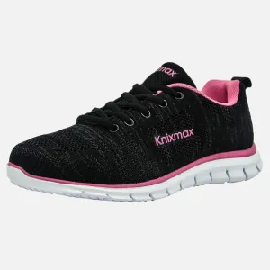Knixmax Damen Knit Sneaker, Black Rose, Leicht, Running Gym Fitness Sport Walking Schuhe