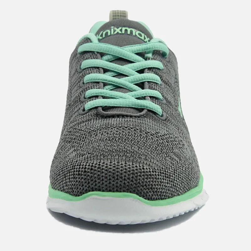 Knixmax Damen Strick-Sneaker, Grau Grün, Leicht, Laufen Gym Fitness Sport Wanderschuhe