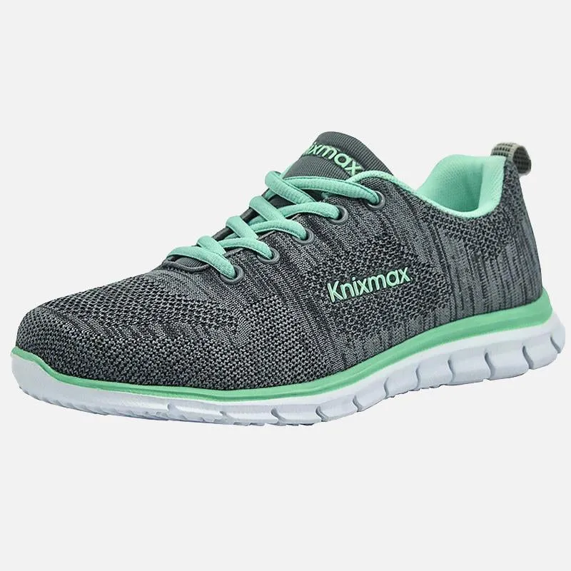 Knixmax Damen Strick-Sneaker, Grau Grün, Leicht, Laufen Gym Fitness Sport Wanderschuhe