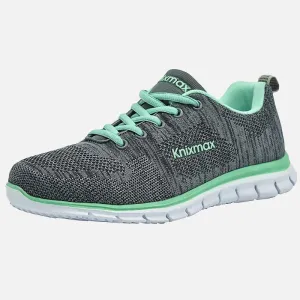 Knixmax Damen Strick-Sneaker, Grau Grün, Leicht, Laufen Gym Fitness Sport Wanderschuhe