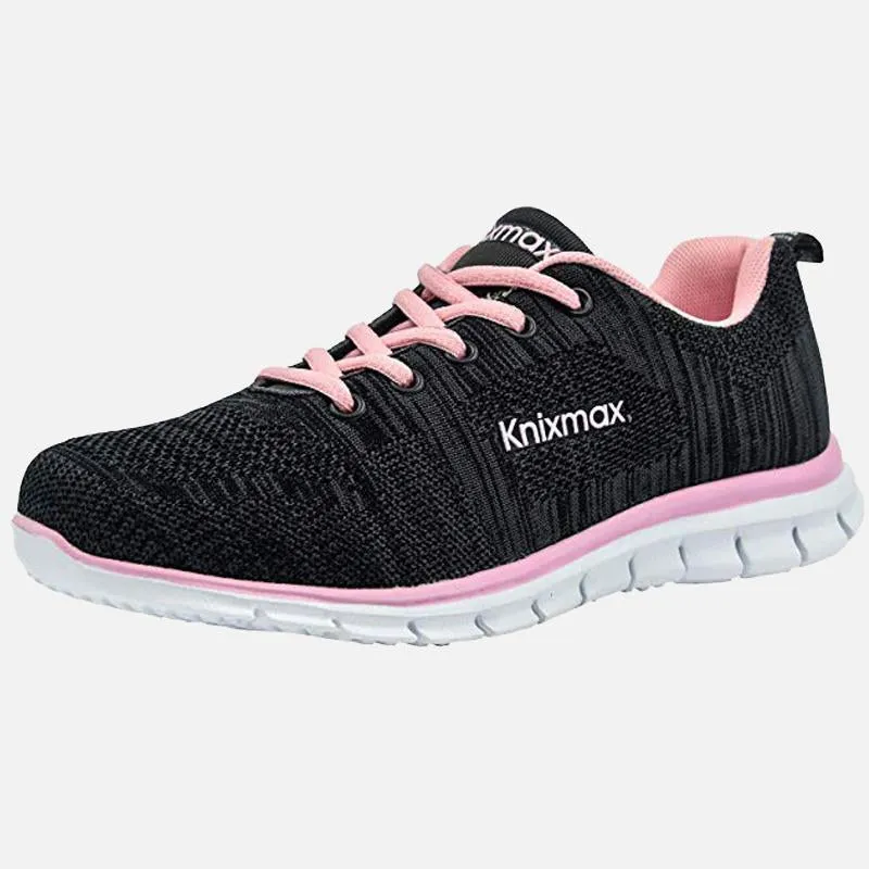 Knixmax Damen Strick-Sneaker, Schwarz Pink, Leicht, Laufen Gym Fitness Sport Wanderschuhe