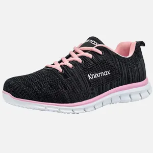 Knixmax Damen Strick-Sneaker, Schwarz Pink, Leicht, Laufen Gym Fitness Sport Wanderschuhe