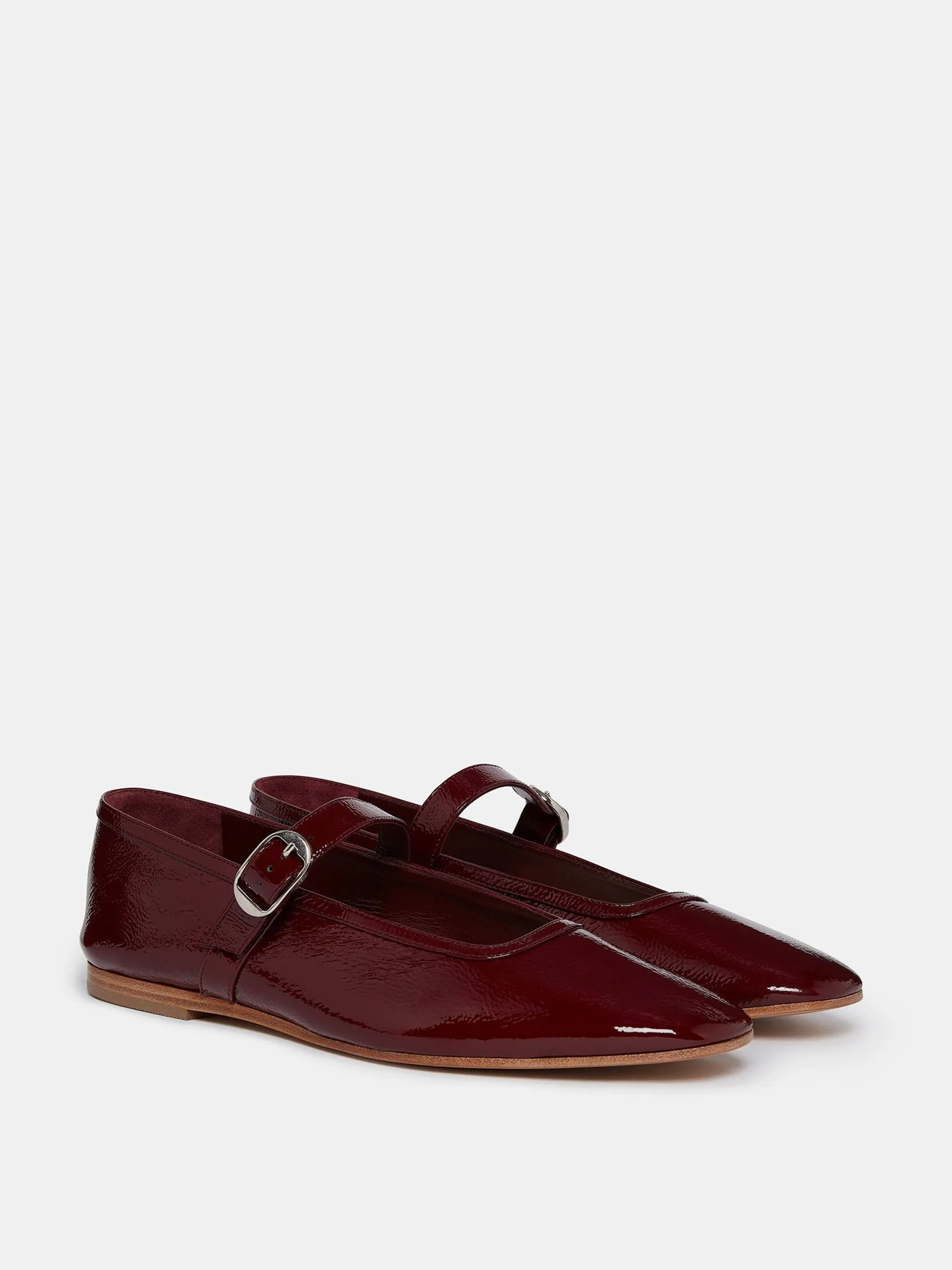 Oxblood patent leather Mary Jane ballet flats