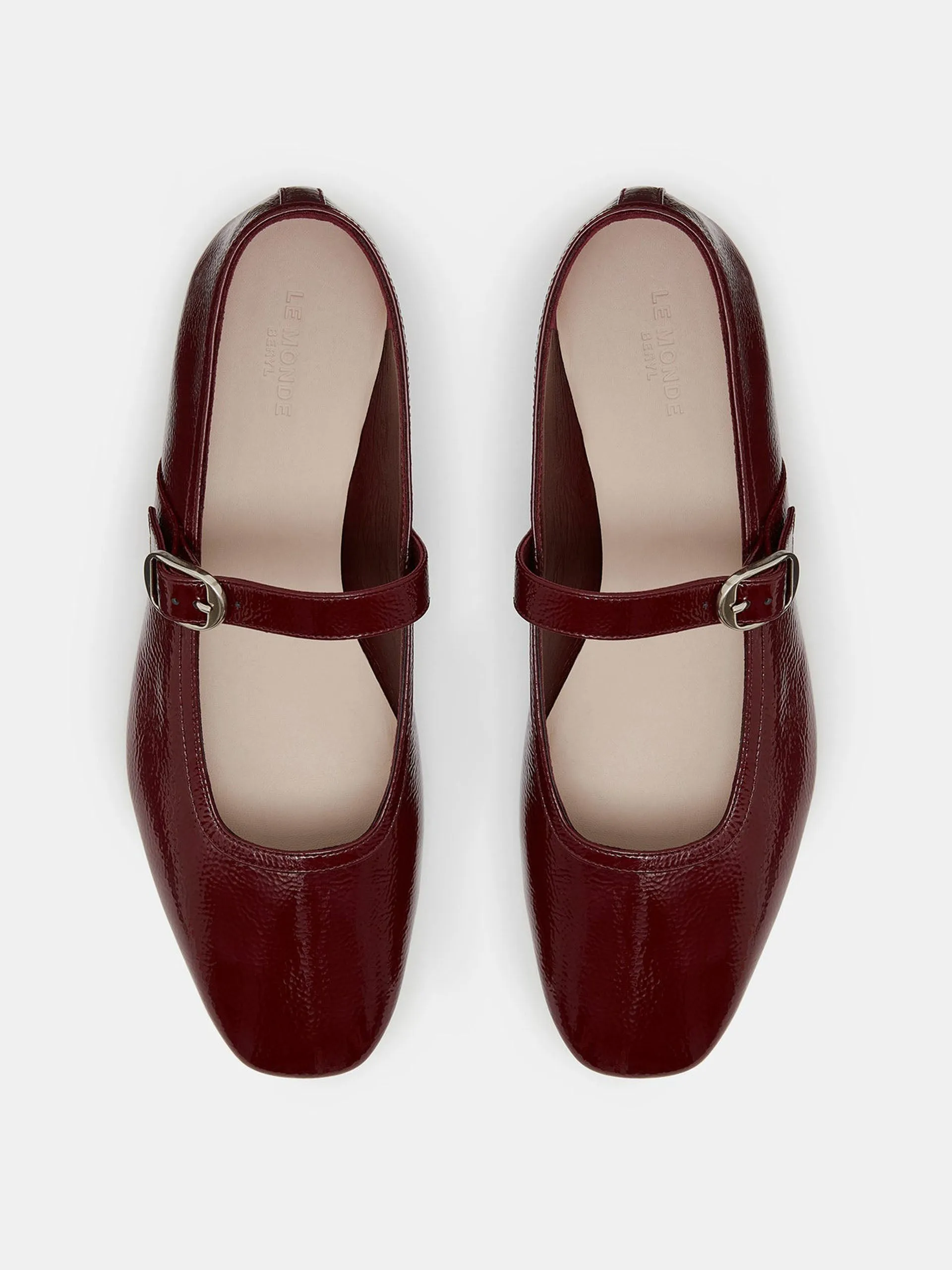 Oxblood patent leather Mary Jane ballet flats