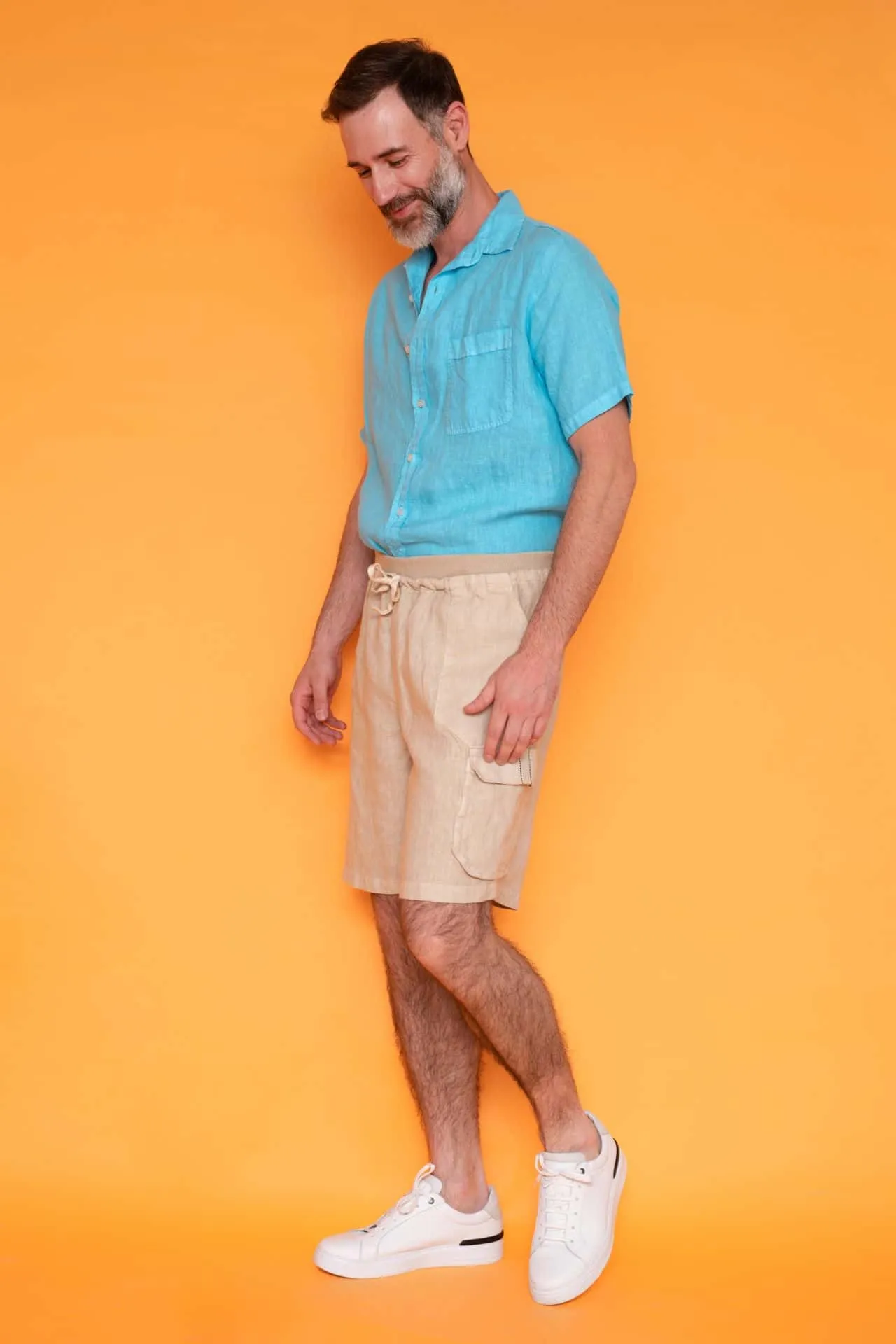 Short Sleeved Front Pocket Linen Shirt