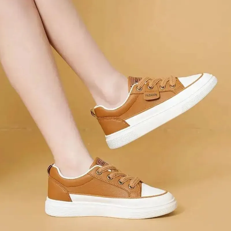 Women's Fashionable Casual Thick Bottom Breathable Leather Board Shoes